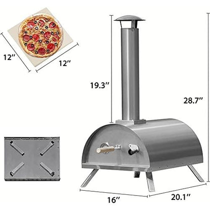 Go-Trio Outdoor Pizza Oven, 12'' Stone Wood Pellet Pizza Oven for Outside, Portable Wood Fire Pizza Maker Stainless Steel with Free Accessories, Camping, Picnic, Cooking, Garden, Patio and Backyard - CookCave