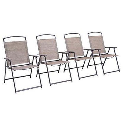 Crestlive Products Set of 4 Patio Folding Chairs 4-Pack Dining Chairs Outdoor Portable Sling with Armrest for Camping, Beach, Garden, Pool, Backyard, Deck (Beige) - CookCave