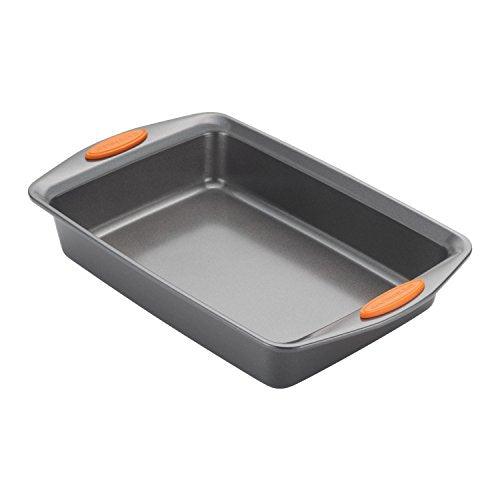 Rachael Ray 55673 Nonstick Bakeware Set with Grips includes Nonstick Bread Pan, Baking Pans and Cake Pans - 5 Piece, Gray with Orange Grips - CookCave