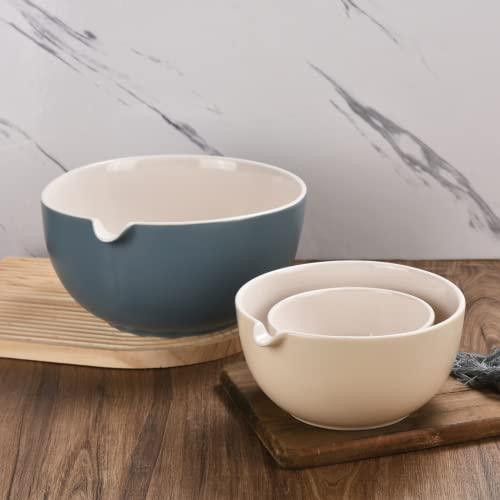 2LB Depot Prep Mixing Bowls Set of 3 - Ceramic Kitchen Bowls - Stackable Nesting Bowls Suitable for Serving, Baking, Prepping, and Stirring - Space-Efficient Storage - Allow Up to 2 Liter - CookCave