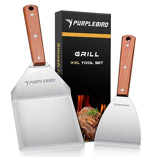 PURPLEBIRD Extra Large Grill Spatula Set Stainless Steel Smash Burger Spatula Kit, 5.5 x 5 inch BBQ Griddle Spatula and Grill Scraper, Griddle Tools, Grill Utensils for Camping - CookCave