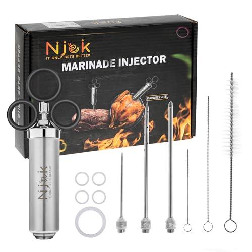 Njek Stainless Steel Meat Injector Kit, 2-oz Large Capacity with 3 Professional Needles, Marinade and Seasoning Injector Syringe for Beef, Steak, Turkey, Brisket, Sturdy and Heavy-duty for BBQ Grill - CookCave