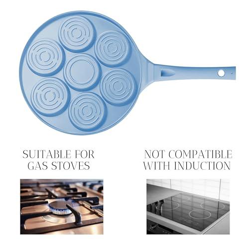 Erreke Nonstick Pancake Pan, 7 Smiley Face Pancake Griddle, Soft Touch Handle Fun Breakfast for Kids, 10.2 in Crepe Pan for Gas Stoves (Blue Color) - CookCave