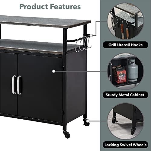 FirsTime & Co. New & Improved Black Davidson Outdoor Grilling Kitchen Cart Island, Portable Patio Table, Metal Food Prep Worktable, 31.5 in. x 35.25 in. - CookCave