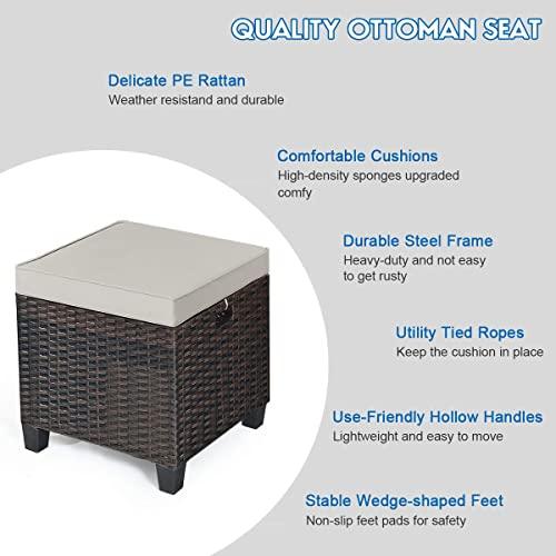 Tangkula 2 Pieces Outdoor Patio Ottoman, All Weather Rattan Wicker Ottoman Seat, Patio Rattan Furniture, Outdoor Footstool Footrest Seat w/Removable Cushions (Brown) - CookCave