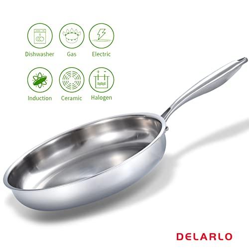 DELARLO Whole body Tri-Ply Stainless Steel 12inch Frying Pan, Oven safe induction skillet,pots and pans set,Suitable for All Stove (Detachable Handle) - CookCave