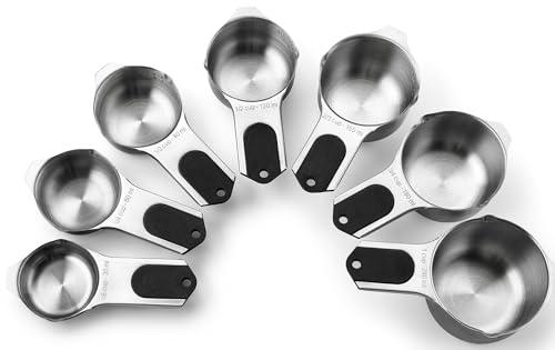 Spring Chef Magnetic Stainless Steel Measuring Cups, Kitchen Tools with Easy to Read Markings for Measuring Dry or Liquid Ingredients, Set of 7, Black - CookCave