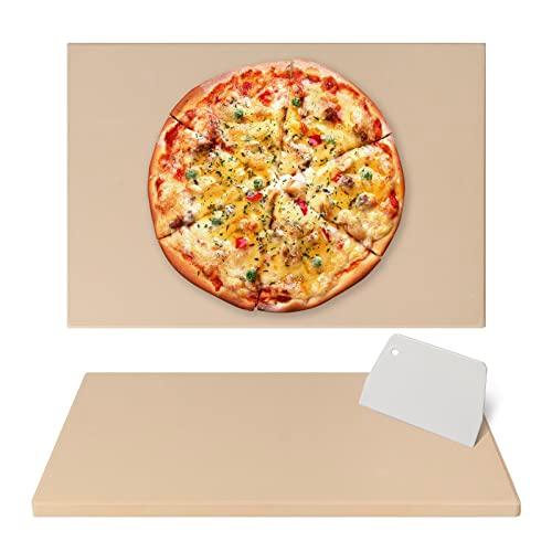 Mepple Pizza Stone for Oven Grill,Pizza Pan Baking Stone with Scraper Perfect for Pizza Bread BBQ, Thermal Shock Resistant Rectangle,15" x 12" Pizza Stone - CookCave