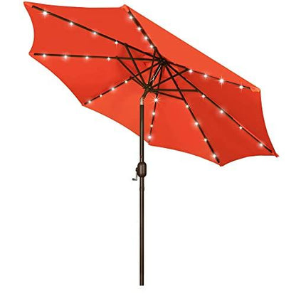 Blissun 9 ft Solar Umbrella, 32 LED Lighted Patio Umbrella, Table Market Umbrella, Outdoor Umbrella for Garden, Deck, Backyard, Pool and Beach (Orange) - CookCave