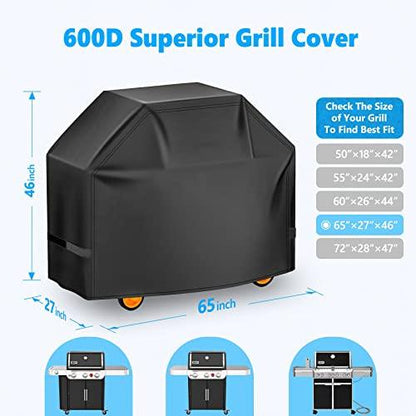 HomWanna Grill Cover 65 Inch - Superior BBQ Cover for Weber Genesis 400 and Summit 400 Series Gas Grill - 600D Outdoor Barbecue Cover for Weber 4 Burner Genesis ii E325s, E410 and Summit E470, S420 - CookCave