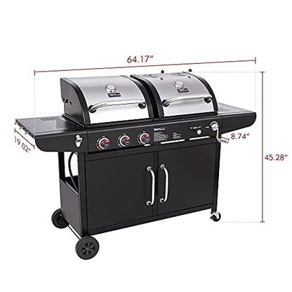 Royal Gourmet ZH3002C Dual Fuel 3-Burner Gas and Charcoal Grill Combo with Cover, Cabinet Design, Outdoor BBQ Party and Cooking, Black - CookCave