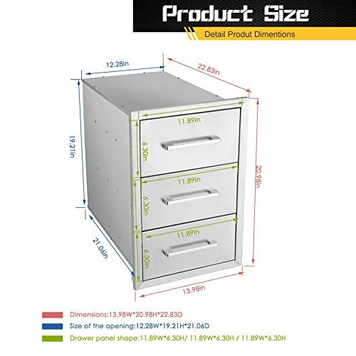 Outdoor Kitchen Drawers, 14''W x 20.6''H x 23''D Triple Layer Drawer BBQ Access Drawers with Handle Drawers for Grill Station - CookCave