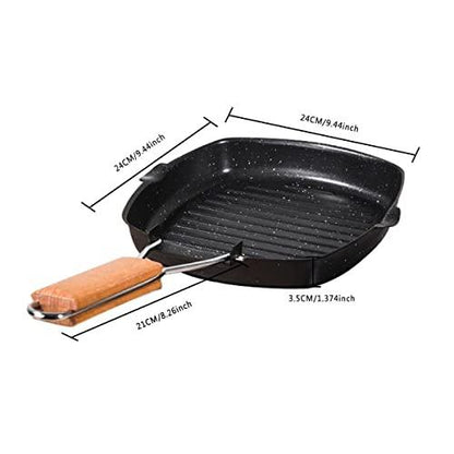 MasonOL20 Non-stick Grill Pan with Folding Handle for Meat, Fish and Vegetables For All Heat Sources 24cm/9.4IN for Stove Tops, Induction, Black - CookCave