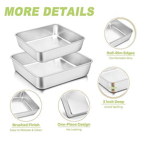 TeamFar Square Cake Pan, 8/9 Inch Stainless Steel Square Baking Pan for Cake Brownie Lasagna, Non-Toxic & Heavy Duty, One Piece Design & Deep Wall, Smooth & Dishwasher Safe – Set of 2 - CookCave