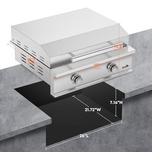 Stanbroil 28-Inch Premium Built-In Natural Gas Griddle for Outdoor Kitchen Grill, Durable Stainless Steel 2-Burner Flat Top Grill with Lid for BBQ Island, 34,000 BTUs - CookCave