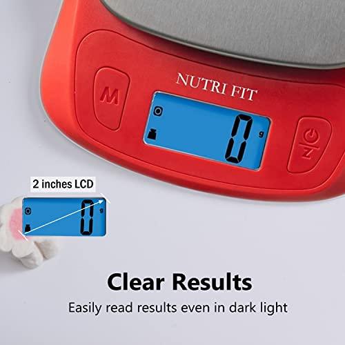 NUTRI FIT Ultra Slim Food Scale Digital Kitchen 1g Increment Measure in lb oz ml High Precision Weight in Grams and oz for Coffee Making, Meal Prep - Red/Stainless Steel - CookCave