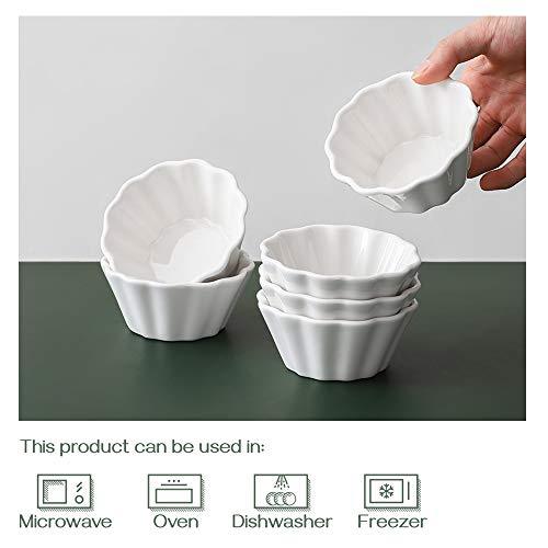 DOWAN Ramekins 6 oz, Creme Brulee Ramekins oven safe, Flower-Shaped Porcelain Ramekins for Baking Pudding, Souffle Dish, Custard Cups Dipping Sauce Bowls, Set of 6, White - CookCave