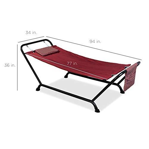 Best Choice Products Outdoor Hammock Bed with Stand for Patio, Backyard, Garden, Poolside w/Weather-Resistant Polyester, 500LB Weight Capacity, Pillow, Storage Pockets - Red - CookCave