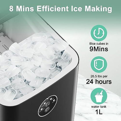 Xbeauty Countertop Ice Maker 6-Minute Fast Bullet Ice, Portable Ice Machine, Automatic-Cleaning Suitable for Outdoor Camping Bar Party and Kitchen-Black - CookCave