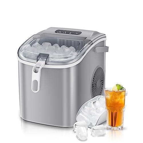 Antarctic Star Countertop Ice Maker Portable Ice Machine, Basket Handle,Self-Cleaning, 26Lbs/24H, 9 Ice Cubes Ready in 6 Mins, S/L ice, for Home Kitchen Bar Party (Gray) - CookCave