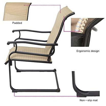 LUCKYBERRY Patio Dining C Spring Motion Textilene Metal Rocker Chairs Weather Resistant Garden Outdoor Modern Furniture, Sling Mesh Black Steel Frame - CookCave