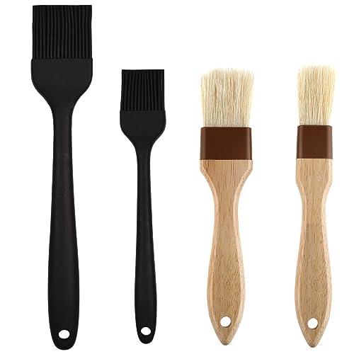 4 Pack Pastry Brush-Basting Brush Pastry Brushes for Baking, Silicone Basting Brush, Basting Oil Brush with Boar Bristles and Beech Hardwood Handles for Kitchen, Grilling and Spreading Oil, BBQ Sauce - CookCave