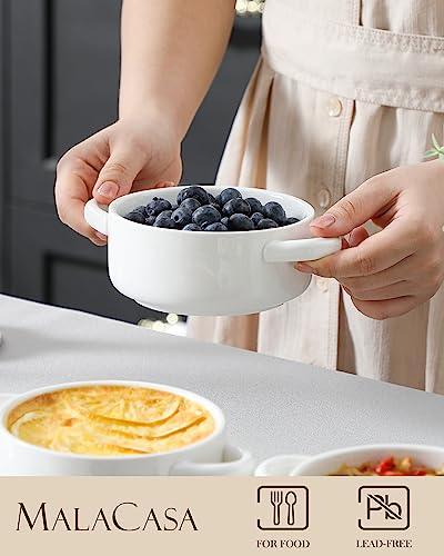 MALACASA Small Casserole Dish for Oven, 14 OZ Ceramic Mini Cocotte Set with Lid and Handle, White Ramekins Cocotte for Lasagna, Soufflé, and Soup, Microwave & Dishwasher Safe, Series BAKE.BAKE - CookCave