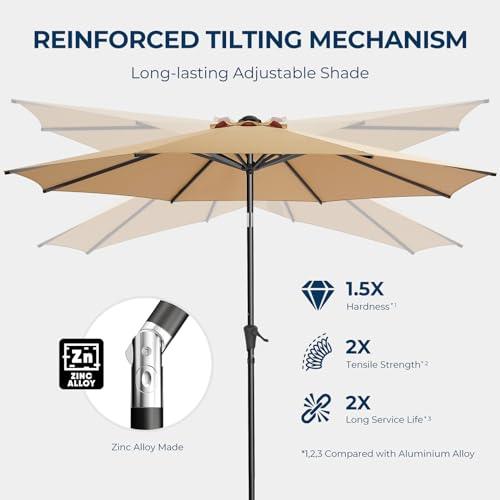 HOMSHADE 9ft Outdoor Patio Umbrella - UPF50+ UV Protection Market Patio Table Umbrella with Push Button Tilt, Crank and 8 Sturdy Ribs for Pool Deck and Garden (Beige) - CookCave