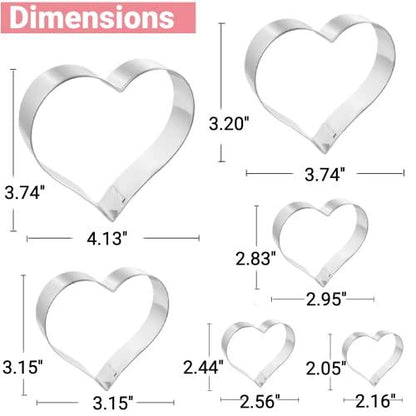 JOB JOL Cookie Cutters 6 PCS, Heart Cookie Cutters, 2'' to 4'', for Valentine's Day - CookCave