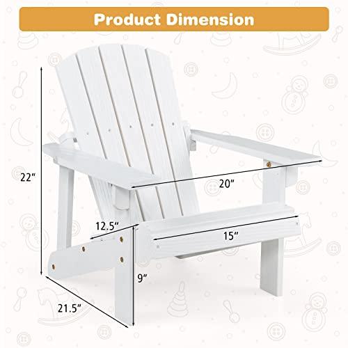 Giantex Wooden Kid's Adirondack Chair - All Weather Patio Chair with High Backrest, Arm Rest, 110 LBS Weight Capacity, Outdoor Fir Wood Porch Chair for Balcony, Backyard, Poolside, Yard (1, White) - CookCave