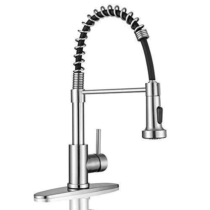 WEWE Kitchen Faucets, Commercial Brushed Nickel Stainless Steel Pull Down Sprayer Single Hole Single Handle RV Farmhouse Laundry Outdoor Faucet for Kitchen Sink, llaves para fregaderos de cocina - CookCave