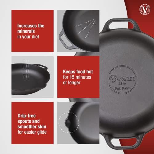 Victoria 13-Inch Cast Iron Skillet, Pre-Seasoned Cast Iron Frying Pan with Long Handle, Made in Colombia - CookCave