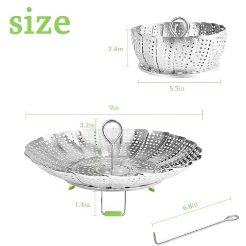 Steamer Basket Stainless Steel Vegetable Basket Metal Handle Folding Silicone Feet Steamer Insert for Cooking Veggies Fish Seafood Include Safety Tool,Fit Various Pot Pressure Cooker (5.5" to 9") - CookCave