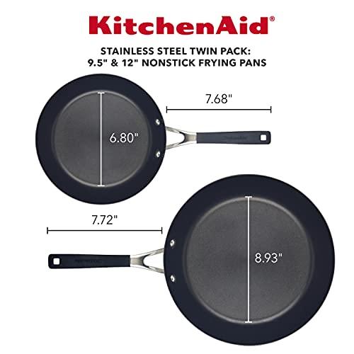 KitchenAid Nonstick Frying Pans/Skillet Set, 2 Piece, Brushed Stainless Steel - CookCave