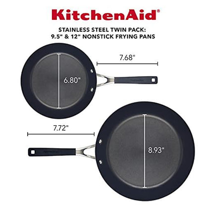 KitchenAid Nonstick Frying Pans/Skillet Set, 2 Piece, Brushed Stainless Steel - CookCave