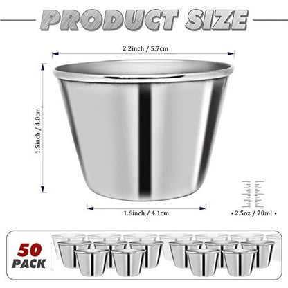 DJZZ 50 Pcs Metal Sauce Cups 2.5oz Ramekins, Stainless Steel Dipping Sauce Cups Metal Condiment Container Reusable Round Butter Dressing Sauce Cups Restaurant Small Bowls - CookCave