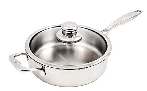 Swiss Diamond Premium Clad 5-Ply Stainless Steel 4.2 Quart Sauté Pan with Lid Included and Satin Exterior Finish, 11 Inch Inch Induction Compatible Skillet - Oven and Dishwasher Safe - CookCave