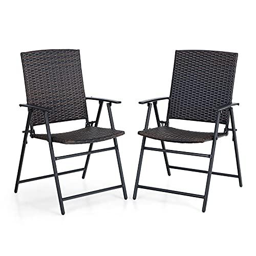 PHI VILLA Rattan Patio Dining Chairs Set of 2,Outdoor Wicker Sling Chairs,Foldable Patio Dining Chairs for Garden,Backyard, Lawn, Porch, Poolside and Balcony,2 Packs - CookCave