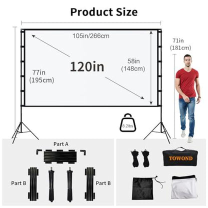 Projector Screen and Stand, Towond 120 inch Portable Projector Screen Indoor Outdoor Projector Screen 16:9 4K HD Wrinkle-Free Lightweight Movie Screen with Carry Bag for Backyard Movie Night - CookCave