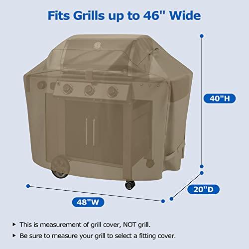 SunPatio Grill Cover 48 Inch for Outdoor Grill, Heavy Duty BBQ Cover with Waterproof Sealed Seam, FadeStop Material, All Weather Resistant Compatible for Weber CharBroil Nexgrill Grill and More, Taupe - CookCave