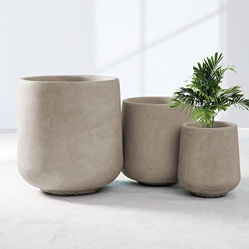 Kante 15.3"+11.6"+8.2" Dia Round Concrete Planter, Large Outdoor Indoor Planter Pots Containers with Drainage Holes and Rubber Plug for Home Garden Patio, Weathered Concrete - CookCave