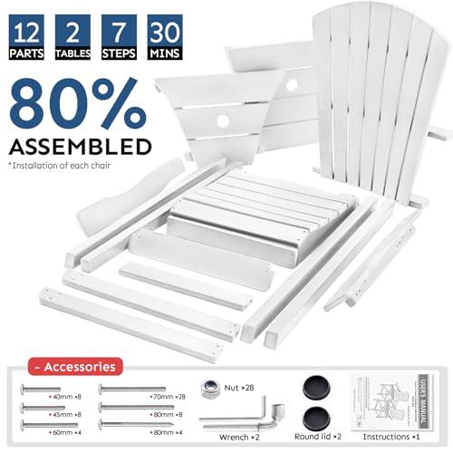 Tall Adirondack Chairs Set of 2, Weather Resistant HDPE Adirondack Barstools, Balcony Chairs with Double Connecting Tray & Umbrella Hole, Patio Stools for Outdoor Deck Lawn Pool Backyard, White - CookCave