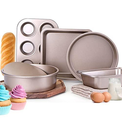 Bakeware Sets, 5-Piece Nonstick Bakeware Set,cake pans set with Cookie Sheets, Bakeware fits for Nonstick Bread Baking Cookie Sheet and Cake Pans - CookCave