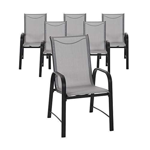 CoscoProducts Cosco Outdoor Living Dining Chairs, 6-Pack, Gray Frame, Light Gray Sling (88645GLGE) - CookCave