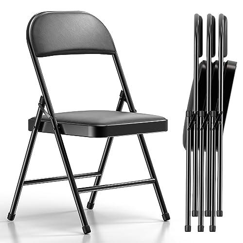 Nazhura 4 Pack Folding Chairs with Padded Cushion and Back, Padded Folding Chairs for Home and Office, Indoor and Outdoor Events (Black, 4 Pack) - CookCave