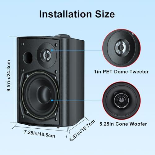 Herdio 5.25 Inches 600 Watts Passive Indoor Outdoor Speakers Wired Waterproof,Wall Mount Speakers with Loud Volume Perfect for Patio,Garden Home Theater,Black (4 Speakers) - CookCave