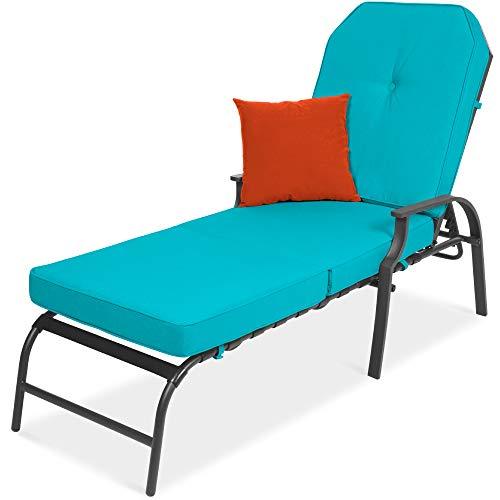Best Choice Products Adjustable Outdoor Steel Patio Chaise Lounge Chair Furniture for Patio, Poolside w/ 5 Positions, UV-Resistant Cushions - Dark Gray/Teal - CookCave