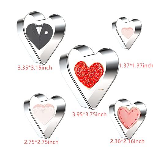 5 Pieces Heart Cookie Cutter Set Valentine’s Day Heart Shapes Stainless Steel Cutters Molds for Anniversary, Bridal, Engagement and Valentine,Wedding,Baking Gifts - CookCave