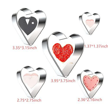 5 Pieces Heart Cookie Cutter Set Valentine’s Day Heart Shapes Stainless Steel Cutters Molds for Anniversary, Bridal, Engagement and Valentine,Wedding,Baking Gifts - CookCave