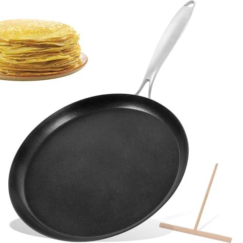 AUDANNE Nonstick Crepe Pan with Spreader, 11 inch Stainless Steel Flat Skillet, Non stick Pancakes Grill & Griddle Pan - Compatible with All Stovetops (Gas, Electric & Induction), PFOA Free, 11" - CookCave